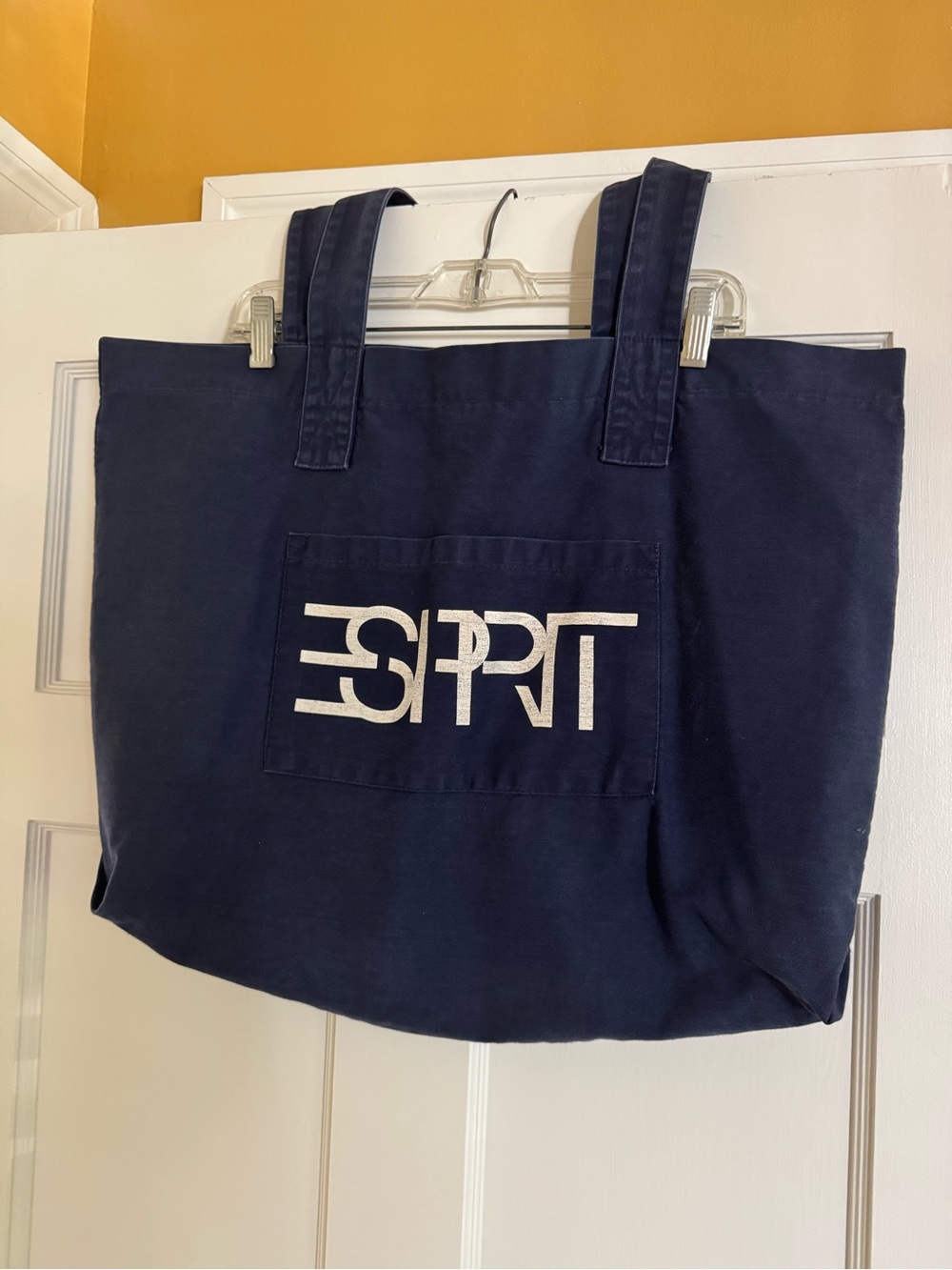 Vintage ESPRIT Navy Blue Canvas Logo Tote Bag/80s Retro